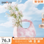 三福手提包2022秋甜美少淑女包粉色蓬蓬弯月包小众设计挎包457434