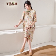 PLUS会员：子牧棉麻 女士改良旗袍连衣裙 Z22XH006709