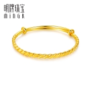 预售：明牌珠宝 女士足金麻花光版手镯 约25.94g AFI0032（约406元/克）
