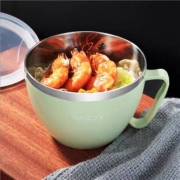 天猫U先：美厨 maxcook 泡面碗 304不锈钢带盖防漏多层隔热 900ml 绿色 MCWA128