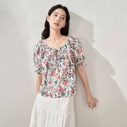 INMAN 茵曼 女士短袖衬衣 18226010HHM386