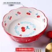 铂玉 樱桃水果沙拉碗 釉下彩 花瓣亮光