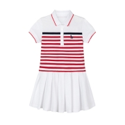 【夏季新款】HAZZYS品牌哈吉斯童装女童连衣裙夏新品中大童条纹短袖Polo裙 本白 120cm