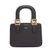 FENDI/芬迪土黄色/黑色/大象灰牛皮革女士LOGO饰手提包
