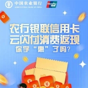 牛蛙腿：云闪付X农行信用卡 消费返现 淘宝购物满66元随机返现1-10元