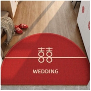 晴画 结婚地毯 喜字 入户地垫门垫脚垫新婚婚礼装饰进门口喜庆红色婚房布置婚庆用品垫子 半圆囍54*80cm