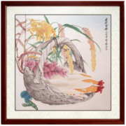 尚得堂 韩梅《五谷丰登》65x65cm 宣纸 圆角棕色实木框