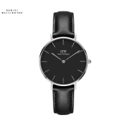 丹尼尔惠灵顿(DanielWellington)手表女表32mm银色边黑盘皮带女士手表学生手表DW00100180七夕礼物送女友