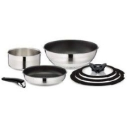 Tefal 特福 Ingenio系列 L95790 不锈钢平底锅套装 7件套 脸红色