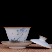 容山堂 官窑盖碗 大号彩绘青花三才茶碗功夫茶具家用白瓷泡茶杯 官窑盖碗-鱼戏莲心