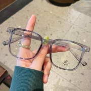网红潮流男女情侣眼镜架镜框素颜镜防蓝光平光眼镜黑色粗框tr90方框眼镜可配近视散光防蓝光 砂黑框 161非球面镜片【留言度数】