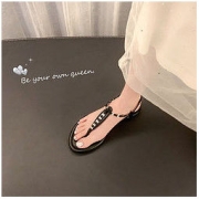SheII 苏茵茵 ~GD版小金扣真皮夹脚平底凉鞋女夏季外穿