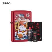 之宝(Zippo)煤油打火机 招财猫礼盒套装4种颜色可选 煤油防风火机礼盒套装 礼品礼物 红哑漆233-C-000016