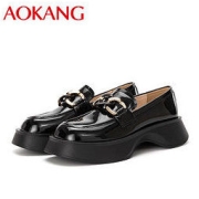 AOKANG 奥康 女鞋2022秋季新款时尚真皮厚底单鞋金属扣套脚舒适软底乐福鞋