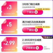 京东金融 积分超值兑 3元无门槛全品类支付券、29-5元白条券等多张好券可兑