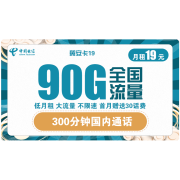 中国电信 翼安卡 19元/月 90G全国流量+300分钟国内通话1.6元（需用券）