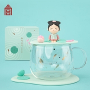 故宫文创 鱼戏夏荷玻璃杯 女生高颜值耐高温水杯马克杯 可爱办公室泡茶杯 生日礼物女 教师节礼物 中秋节礼品