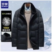 ROMON 罗蒙 反击清仓羽绒服男2022新款可拆卸毛领轻薄白鸭绒冬季保暖外套