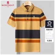 MONTAGUT 梦特娇 夏季新款中年男士短袖T恤条纹翻领polo衫休闲男装半袖上衣