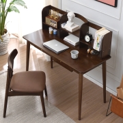 家逸实木书桌现代电脑简约办公桌子带抽屉学习桌写字桌1米胡桃色单桌