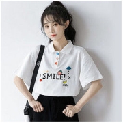 2022新款日系可爱学院风少女polo衫学生翻领白色T恤上衣带领短袖