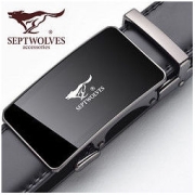 SEPTWOLVES 七匹狼 纯男士真皮皮带韩版潮牛皮中年时尚腰带自动扣商务裤带 黑色 120