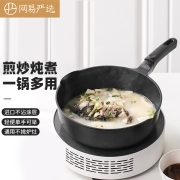 网易严选 欧式不粘锅 多用锅深煎锅炒锅平底煎炒锅 精铸锅 多用 燃煤气电磁炉通用 一人食带盖 24cm