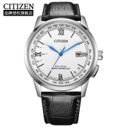 西铁城（CITIZEN）手表 羽生结弦同款光动能万年历蓝色指针白盘皮带休闲时尚男表CB0150-11A