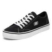 Skechers斯凯奇官方男款百搭绑带帆布鞋轻质透气缓震板鞋 66666131-BLK-C 黑色  38