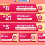 即享好券：京东 满6-5/8.01-8/69-21元 超市品类东券