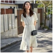 DUIBAI 对白 法式小众连衣裙夏装新款2021收腰显瘦长款镂空衬衫裙
