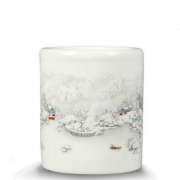 欢畅 景德镇陶瓷器小花瓶摆件 雪景笔筒