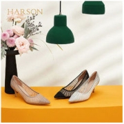 HARSON 哈森 女鞋秋季尖头浅口单鞋 仙女时尚网纱婚鞋高跟鞋女细跟HL09203