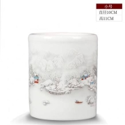欢畅 景德镇陶瓷器小花瓶摆件 雪景笔筒