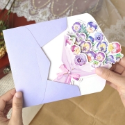 鱼忆 高档折叠 立体花卉贺卡 多色