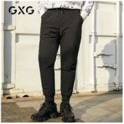 GXG 黑色直筒休闲裤秋冬新品商场同款潮男士高级帅气品牌束脚裤子