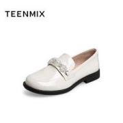 TEENMIX 天美意 复古英伦乐福鞋女2022春新款圆头方跟水钻皮鞋单鞋商场同款