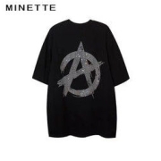 …minette MINETTE100纯棉短袖t恤男女潮ins夏季新款烫砖韩版学生宽松设计感