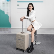 美旅拉杆箱  时尚商务行李箱旅游登机箱飞机轮旅行箱轻商务TSA密码箱NG2卡其色20英寸