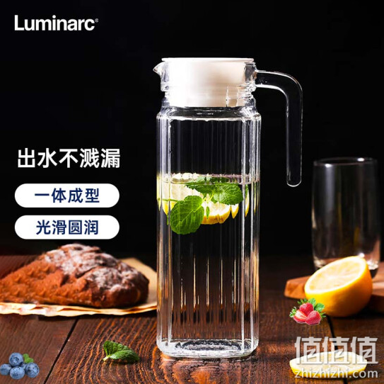 乐美雅（Luminarc）玻璃水壶无铅玻璃冷水壶 四方透明条壶 1.1L单只装
