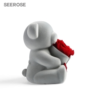 SEEROSE进口永生玫瑰花端坐熊公仔礼盒摆件七夕情人节伴手礼送女生生日礼物 心花怒放-嫣红(不支持代写贺卡)
