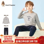 暇步士童装套装男女童春秋季新款中大童卡通印花柔软舒适时尚休闲套装 花灰 140cm
