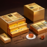 华美月饼礼盒双黄纯白莲蓉中秋送礼金尊纳福1100g（精装三层礼盒）