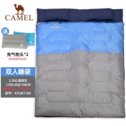 骆驼（CAMEL）户外双人睡袋 耐潮防寒保暖便携睡袋露营野营 A7S3KO1168/蓝拼灰/2.2kg 均码