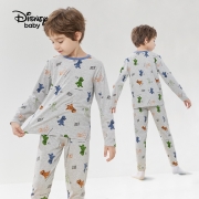 迪士尼男童秋衣秋裤套装秋季新款儿童家居服男时尚两件套 灰色底恐龙 120cm