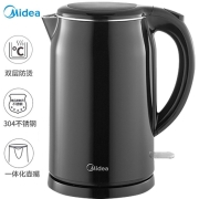 美的（Midea） 电水壶热水壶电热水壶304不锈钢烧水壶净甜家用大容量开水壶智能自动断电双层防烫 1.7L大容量丨高颜值黑武士 SH17M301b 店长推荐