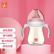 gb好孩子 PPSU婴儿奶瓶 宽口径奶瓶 带手柄吸管 小饿魔系列240ml 粉色 母乳质感 自控流量适用6个月以上