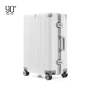 90分PC旅行箱轻质铝框行李箱轻音万向轮德国科思创复合PC防刮耐磨皮箱商旅两用拉杆箱28英寸托运箱百合白