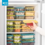 茶花塑料冰箱保鲜盒家用冷冻水果蔬菜专用收纳盒微波炉饭盒食品级 6件套（780ML+830ML）