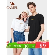 骆驼（CAMEL）男装 夏季短袖t恤男女款印花夏季半袖休闲上衣打底 黑色 L